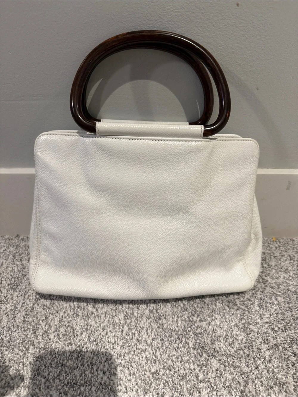 Chanel caviar leather tote with wooden handles